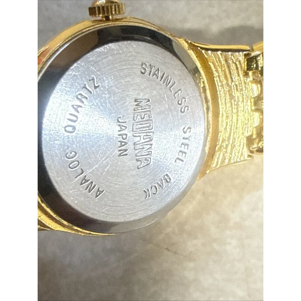 Vtg Medana ROYALE Ladies Diamond Gold Tone Nugget Style Watch 7.5